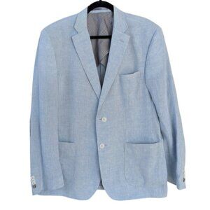 Stones linen Blazer coat jacket pastel blue textured Medium @B